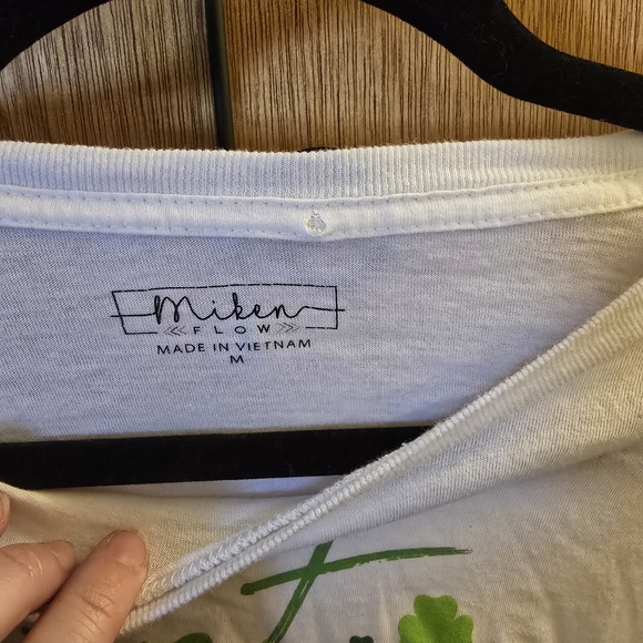 Miken White Tee with Bright and Dark Green Shamrock Print - Picture 4 of 4